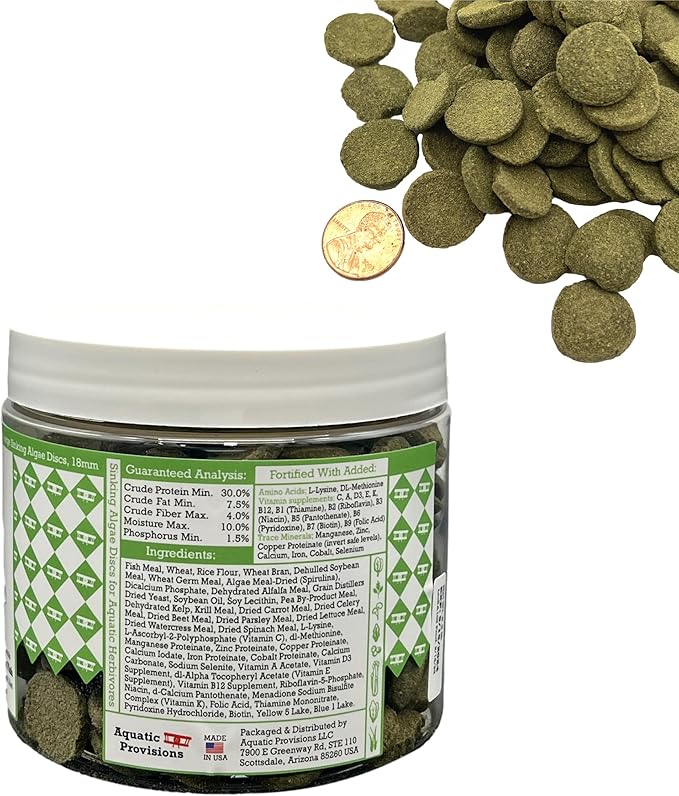 Aquatic Provisions Algae Discs 8 oz, Sinking 18mm Wafers, Fish Food for Freshwater Herbivores