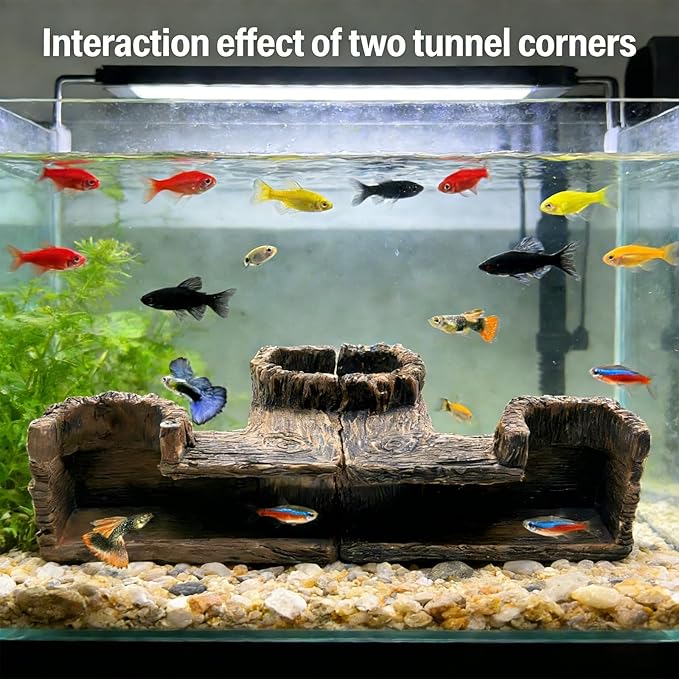 Fish Tank Tree Hole Hideout with 4 Artificial Aquarium Plants | Aquarium Hideout, Shrimp Cave, Aquarium Decor, Fish Tank Accessories for Betta, Guppy, Shrimp, Small Fish