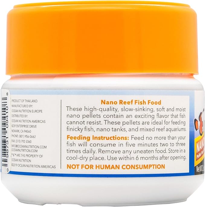 Ocean Nutrition Nano Reef Fish Food - Soft & Moist Slow Sinking Pellets - Ideal for Small Marine Fish - Fish Food Flakes Alternative - High HUFA & Vitamins - 2.6 oz (75g), Mini Pellets (0.95mm)