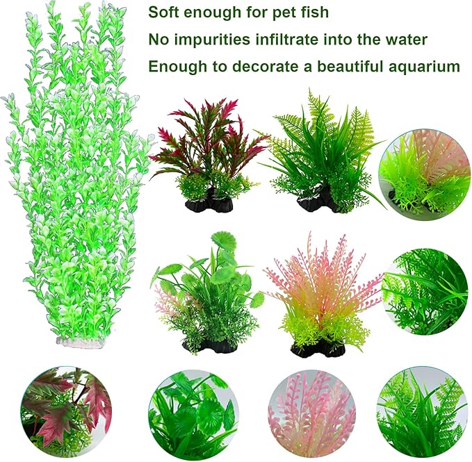 5PCs Mult-Color Aquarium Decor Plants Set, 23.6 Inches Extra Large Artificial Plastic Fish Tank with 4 Plastic Plants, Tall Fish Tank Decorations