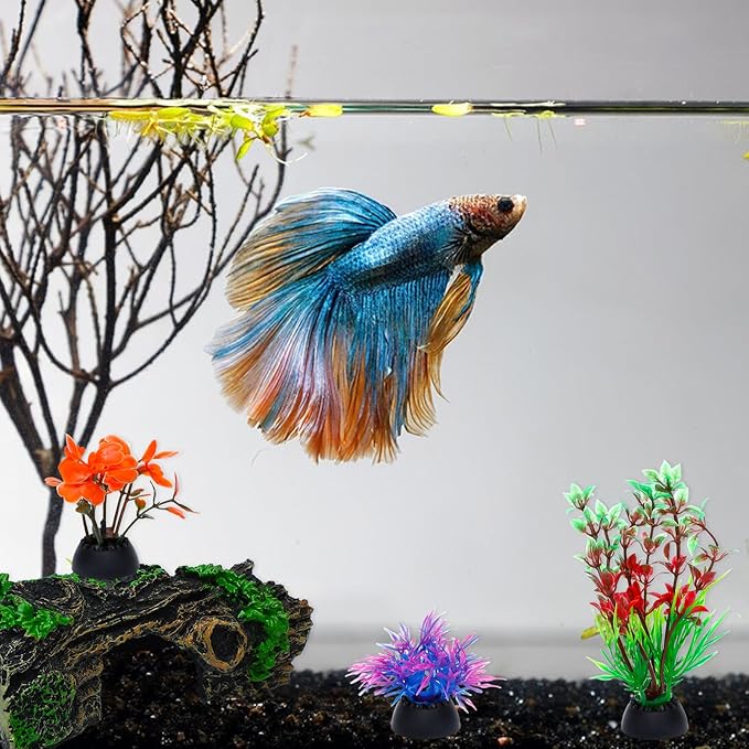 ONEST 9 Pieces Aquarium Decorations Resin Hollow Tree Trunk Ornament Set Fish Tank Artificial Plastic Plants Decorations for Fish Tank