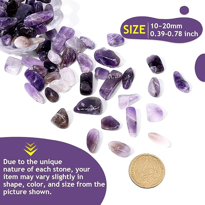Polished Amethyst Crystal Chips Bulk Tumbled Healing Gemstone Chips Bulk, DIY, Vase Filler, Succulent Pebbles, Potting Mix Soil, Garden Decor, Aquarium Gravel & Fish Tank Rocks (Chevron Amethyst, 1lb)