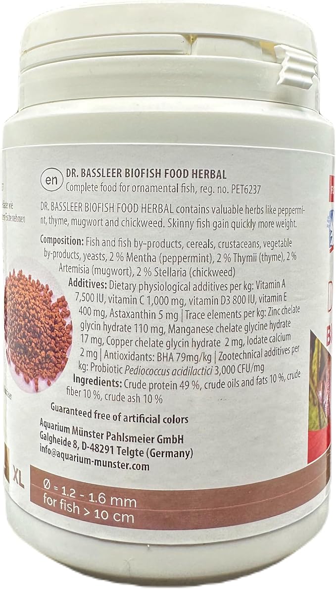 Bassleer Herbal BioFish Food - Formulated for Optimal Fish Health (X-Lrg, 170g)