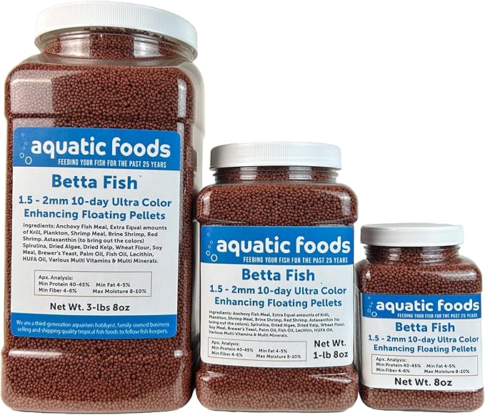 Betta Fish Ultra Red Color Enhancing 1.5mm-2mm Floating Pellets. Color Enhancing in 10-Days for Juvenile and Adult Bettas…3-lbs 8oz Large Jar