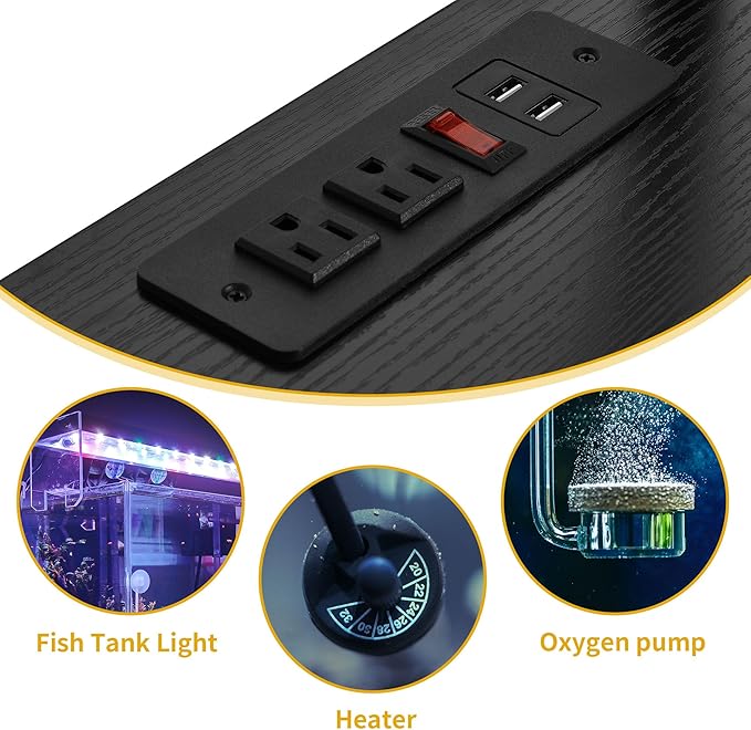 DWVO 55-75 Gallon Aquarium Stand with Power Outlets & LED Light, Display Stand for Turtle Tank, Reptile Terrarium, Heavy Duty Metal Fish Tank Stand Suitable for Living Room, Entryway, 860LBS Capacity