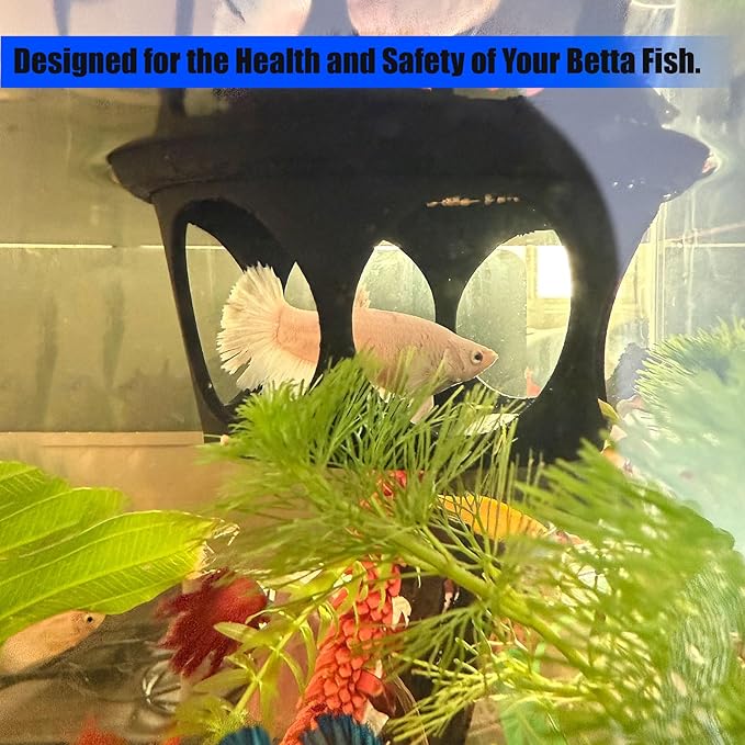 HOZOE Floating Betta Fish Hideaway, Aquarium Suspended Resting Spot, Feeder for Small Fish and Shrimp, 3D Printed, Decorative Floating Cave Accessory for Aquariums. (Black)