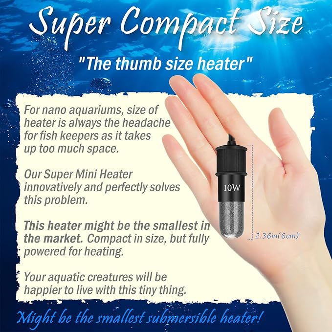 20W Mini Aquarium Heater for 2-4 Gallon Tanks | Submersible Fish Tank Heater with Digital Thermostat, Dry-Run & Overheat Protection, Memory Function