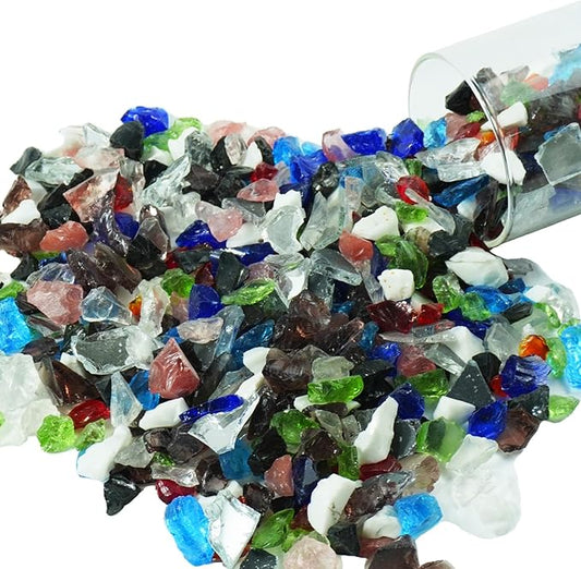 1 Lb Mixed Colors,Large Crushed Sea Glass,Sea Glass Decor,Irregular Glass Rocks for Tabletop Fountain Fillers,Aquarium,Fish Turtle Tank Decorations,DIY Crafts,Flowerpot Decoration
