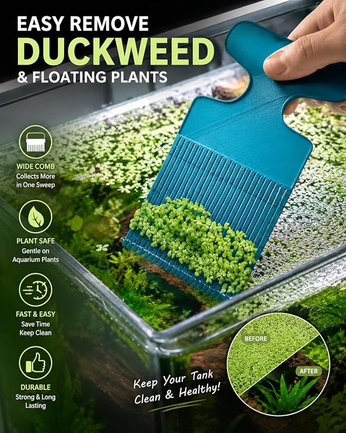 Aquarium Duckweed Removal Tool, 6.5 x 3 inch Floating Plant Comb Spatula, Aquatic Tank Cleaning Tool