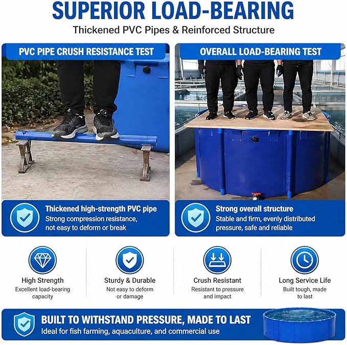 94.5 * 47.2 in Above Ground Pond(1558 Gal) 0.9MM Thickened Round PVC Koi Fish Pond,Portable and Foldable Fishponds Suitable for Aquaculture and Agricultural Water Storage with Anti-Jump Net