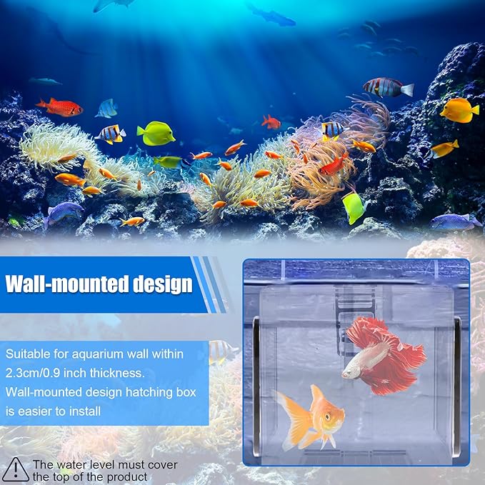Fish Breeding Box 15x15x15 cm Acrylic Fish Isolation Hatchery Tank Fish Separator Hanging Fish Incubator Box with Detachable Mesh Lid Clear Fish Isolation Box for Baby Fish Newborn Fish Shrimp