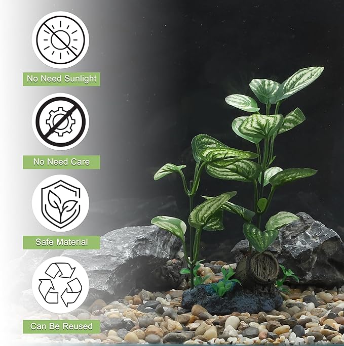 Aquarium Plastic Plants, Silk Aquarium Plants, Silk Plants for Betta Fish Tank, Plastic Plant Decor for Aquarium, Green, Pointed Leaves, 7.09" Tall