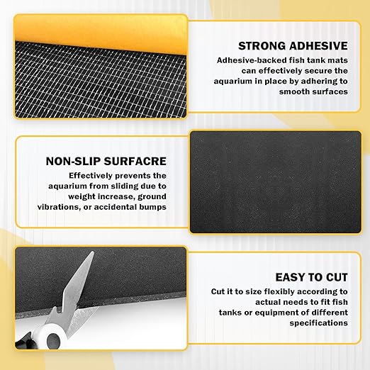 Aquarium Self Leveling Mat for Fish Tank 15 x 29.5 Inch x 6mm Thick, Aquarium Pad for Under Tank， Foam Compressible Neoprene Rubber Mat with Adhesive, Cut-to-Fit for 5/10/15/20/29 Gallon Tanks
