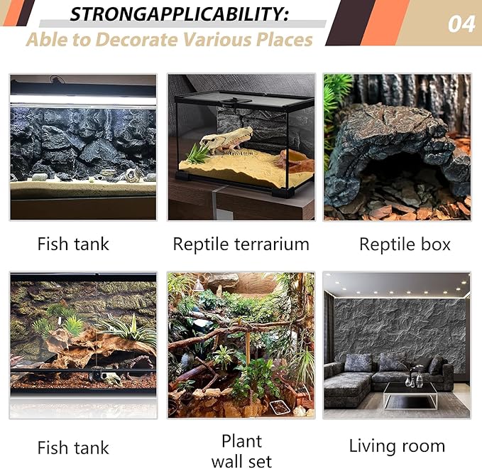 17.7x11.8in Rock Terrarium Background,3D Reptile Tank Background Board,Amphibian Stereo Backdrop Wall,Lizard Snake Gecko Spider Turtle Fish pet silo Background Decorative Panel(Brown)