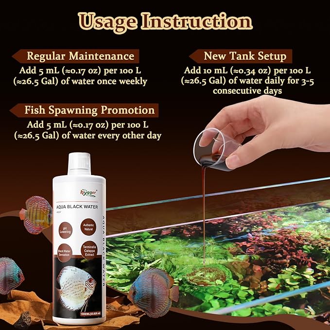 hygger Blackwater Aquarium Conditioner with Natural Olive Leaf Extract, Humic & Tannins, Regulate pH Value Soften Water Create Tropical Biotope Black Water Environment for Freshwater Aquarium (1000ML)