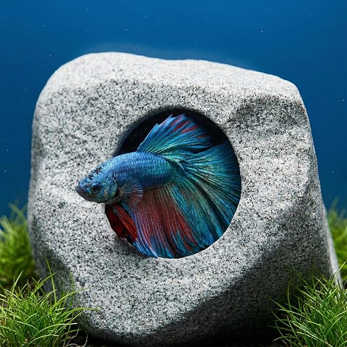 Premium Beta Fish Tank Decor, Beta Fish Tank Decorations, Betta Fish Tank Accessories, Fish Rocks Hiding, Playing, Resting Spots - Avoid Aggressive Behavior (Alien)