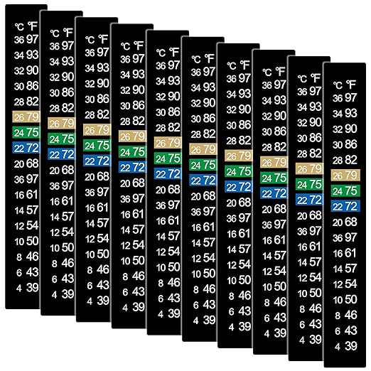 10 Pcs Aquarium Thermometer Strip Adhesive Temperature Strips Horizontal Stick On Thermometer Strip Digital Display Sticker for Fish Tank Brewing Wine Beer Aquariums Fermenting 39-97℉ (4-36℃)
