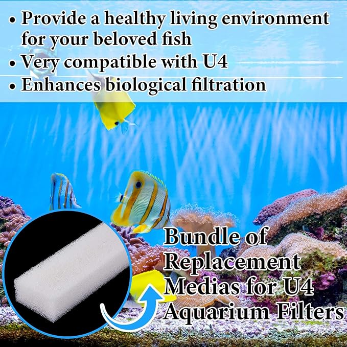 Nosiny 10 Pcs Filter Pad Compatible with Fluval U4 Underwater Sponge Aquarium Filter Media Replacement Accessories Compatible for Aquarium, Fish Tank