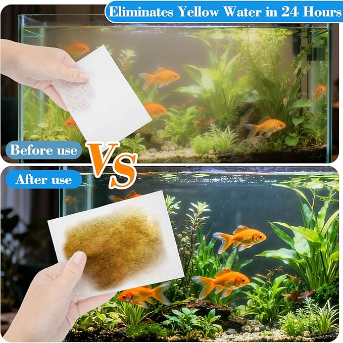 100PCS Aquarium Filter Pad Color Absorbing Sheets - Aquarium Filter Media Remove Driftwood Tannins, Remove Yellow Water, Filter Floss Pond Filter Media for Aquarium, Freshwater and Saltwater
