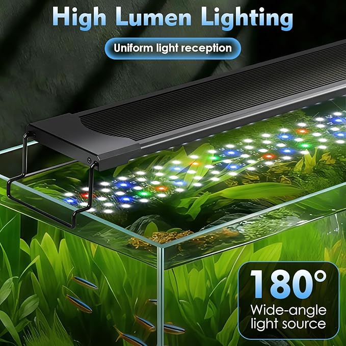 AQQA LED Aquarium Light 72W for 48-55 Inch Fish Tank, 24/7 Mode&DIY Mode Full Spectrum Fish Tank Light, IP68 Waterproof High Lumen Aquarium Plant Light, Adjustable Brightness/Timer, Memory Function