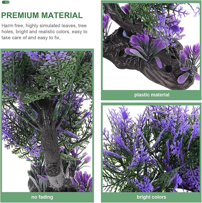 Ipetboom 1PC Aquarium Plants Fish Tank Decoration Artificial Fish Tank Decorations for Household and Office Aquarium Simulation Fish Tank Accessories Aquarium Ornament Fake Purple Bonsai