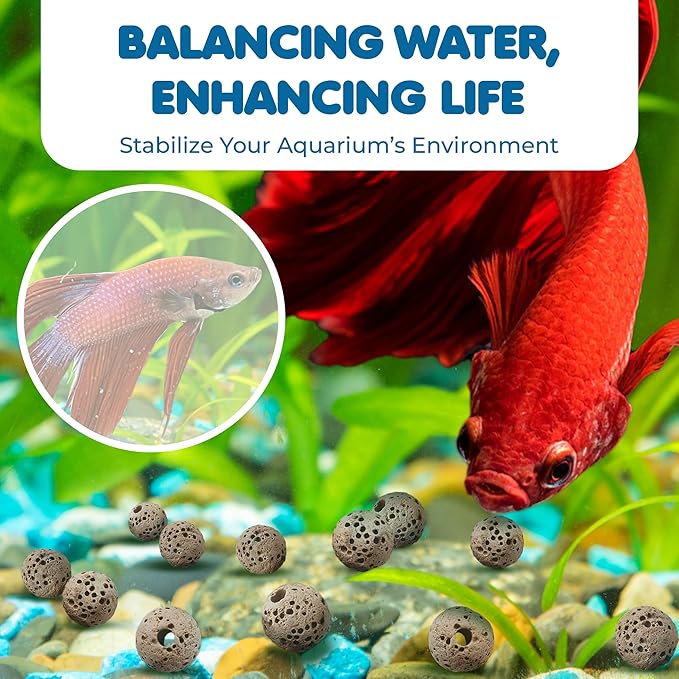 SunGrow Betta Lava Beads, Lightweight Substrate for Fish Tanks, Decorative Gravel for Aquariums, Brown Volcanic Lava Rocks for Filtration, 0.2", 50 Pcs per Pack