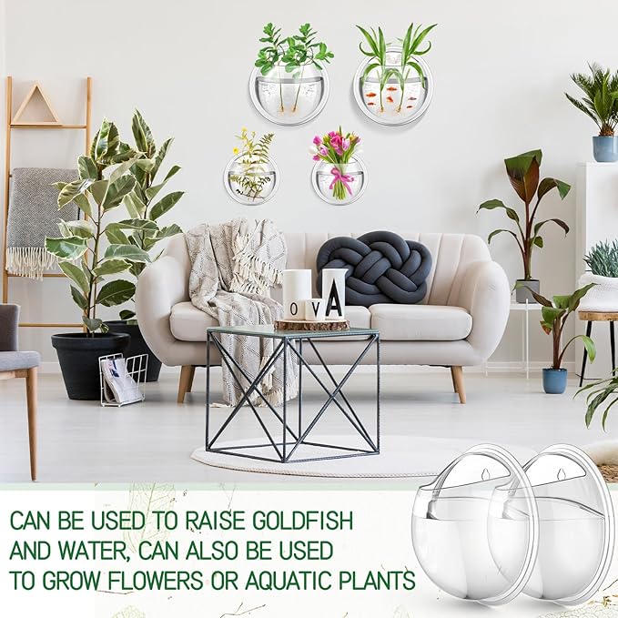 DoubleFill 4 Pcs Wall Fish Tank wall Aquarium Hanging Fish Bowls 9in 6in Acrylic Fish Bubble Ecosphere Decor Fish Bubble Hanging Fish Bowl Clear Vase Flower Plant Pot