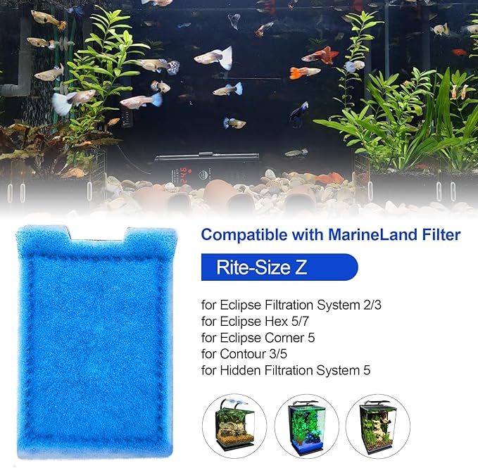 Rite-Size Z Aquarium Filters Fish Tank Filter Cartridges Compatible with Marineland Eclipse Systems & Hidden Filtration System (8 Pack)
