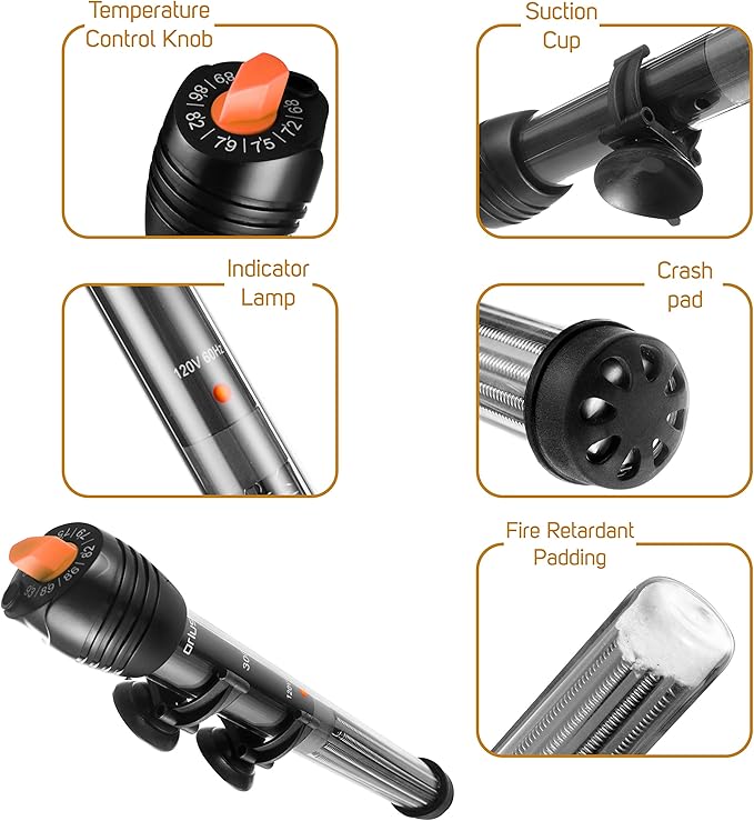 Orlushy Submersible Aquarium Heater, Adjustable Fish Tahk Heater with Free Thermometer Suitable for Marine Saltwater and Freshwater