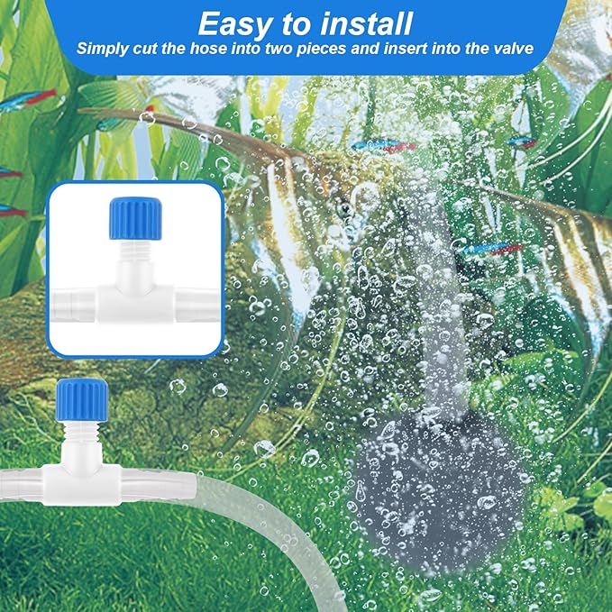Psyqtsuary Aquarium Air Valve, 10 Pcs Aquarium Air Pump Control Valves T Shaped Single Way Plastic Air Flow Control Regulator Aquarium Air Pump Accessories for Fish Tank 3/16" ID Tubing (Blue White)