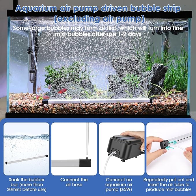 hygger Aquarium Bubble Strip, Nano Air Bubble Curtain Wall Aquarium, Quiet High Dissolved Oxygen Diffuser Fish Tank Bubbler Decorations Self-Sinking for Freshwater Saltwater (27.5 Inch)