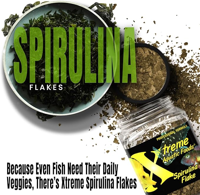 Xtreme Spirulina Flakes - Balanced Herbivorous Diet for Tropical and Marine Fish, Enhanced Health, Vibrant Colors - USA Farm Grown - Ideal for Cichlids, Barbs, Tetras and Guppies (16oz)