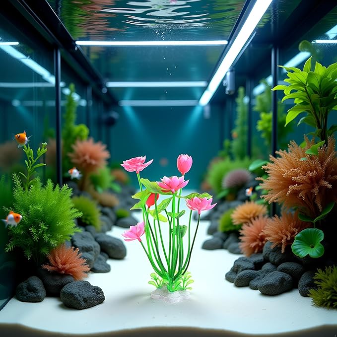 Pink Artificial Water Plants, Aquatics Grass Flower Simulation Wedding Favors Plastic Artificial Lotus Fish Tank Ornament Aquarium Décor Plastic Plants for Party Fish and Aquatic Pets