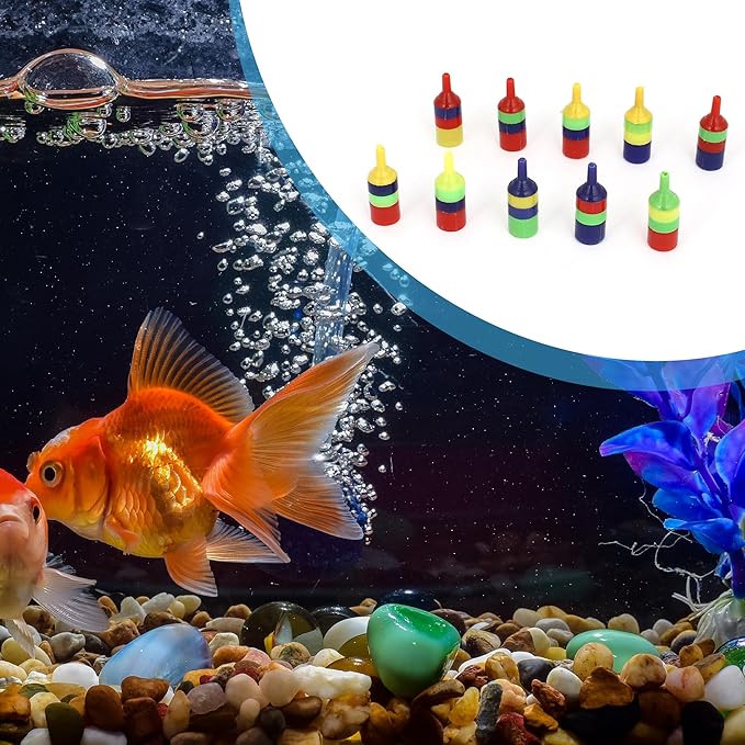 Aquarium Air Stone, Striped Airstone Diffuser for Aquarium Fish Tank, 0.6 x 1.7inch (Multicolor 10Pcs)