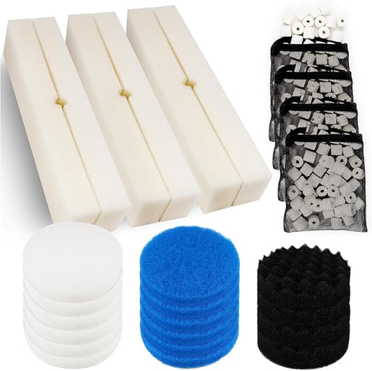 MACIFECI 28 PCS Replacement Filter Media Kit Compatible with Fluval FX2/FX4/FX5/FX6 Aquarium Filters Include Media, Carbon Foam Pad, Water Polishing Pads, Bio-Foam Pads, Foam Block, Mesh Bag