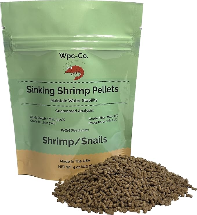 Wpc-Co. Aquarium Shrimp Food - Sinking Pellets for Aquatic Shrimp, Snail, Bottom Feeders - Complete Nutrition for Tropical Shrimps and Other Invertebrates