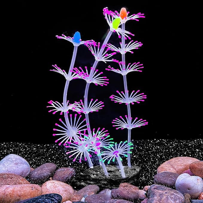 Soft Silica Gel Moves Naturally with Water Flow, Aquarium Decorations Glow in The Dark, Glowing Coral Ornaments for Fish Tank Decorations (Pink, Cymbidium)