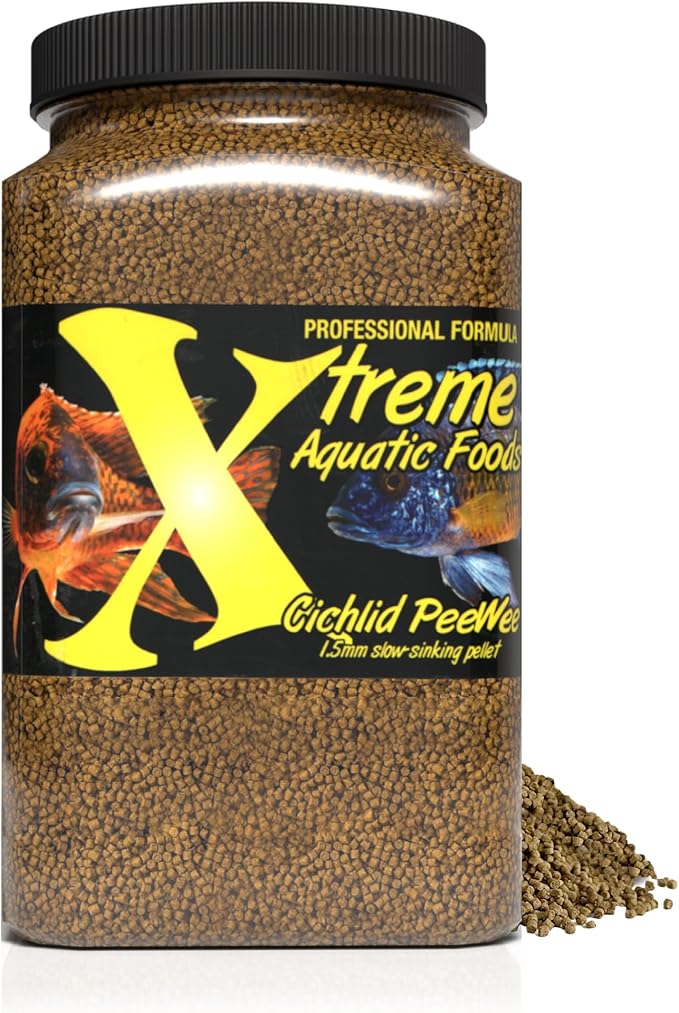 Xtreme Cichlid Peewee 1.5 mm Pellets - Proven Nutrition for Cichlids - Balanced Amino Acids, Boost Immune & Digestive Health, Color & Energy, Max Protein Freshwater Fish Food – USA Farm Grown (38oz)