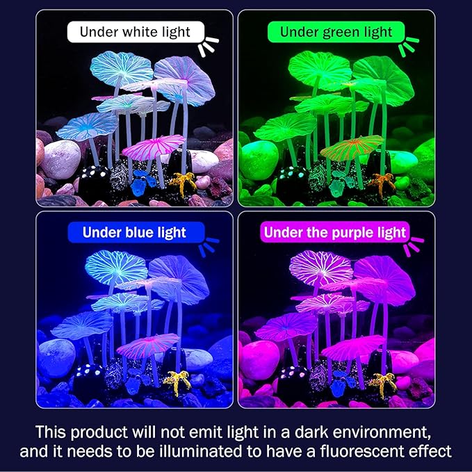 Dynamic Glow in The Dark Aquarium Decorations: Unleashing Visual Effects with Soft Silica Gel, Changing Lights, and Colorful Glowing Coral Ornaments for Enchanting Fish Tank Decor