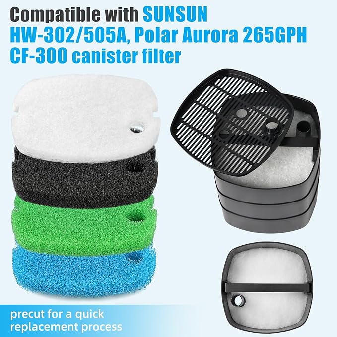 AQUANEAT Replacement Canister Filter Pads Compatible with SUNSUN HW-302 Aquarium Filter Media Sponge Floss 16pcs