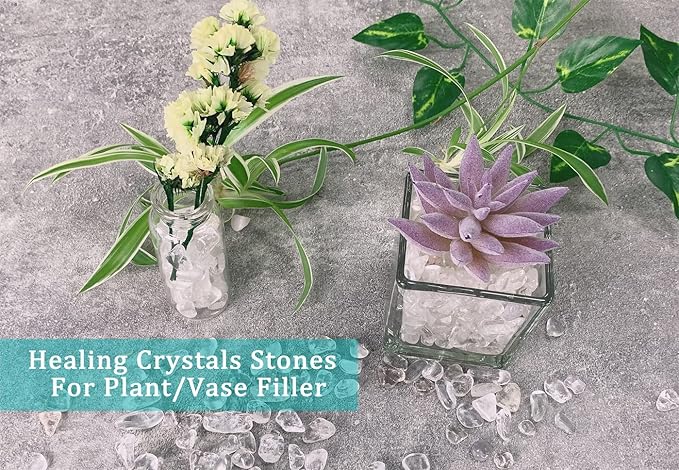MAIBAOTA Natural Clear Quartz Crystal Rocks Chips Vase Filler Rocks for Succulent Plant Small Fish Tank Aquarium Gravel Decorative Pebbles Stones(200 gram)