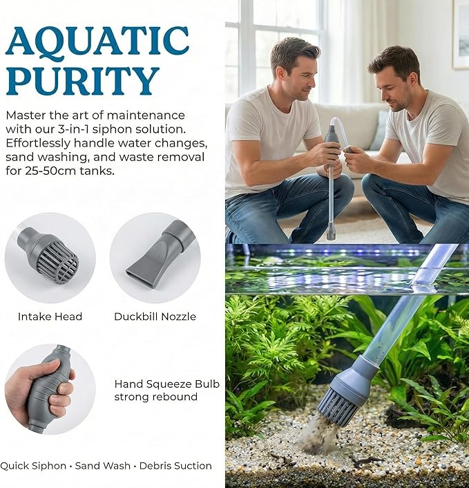Delyle Aquarium Siphon Gravel Cleaner, 3-in-1 Fish Tank Vacuum with Sand Washer, Water Changer, 5.7ft Hose, Flow Control, Manual Hand Pump