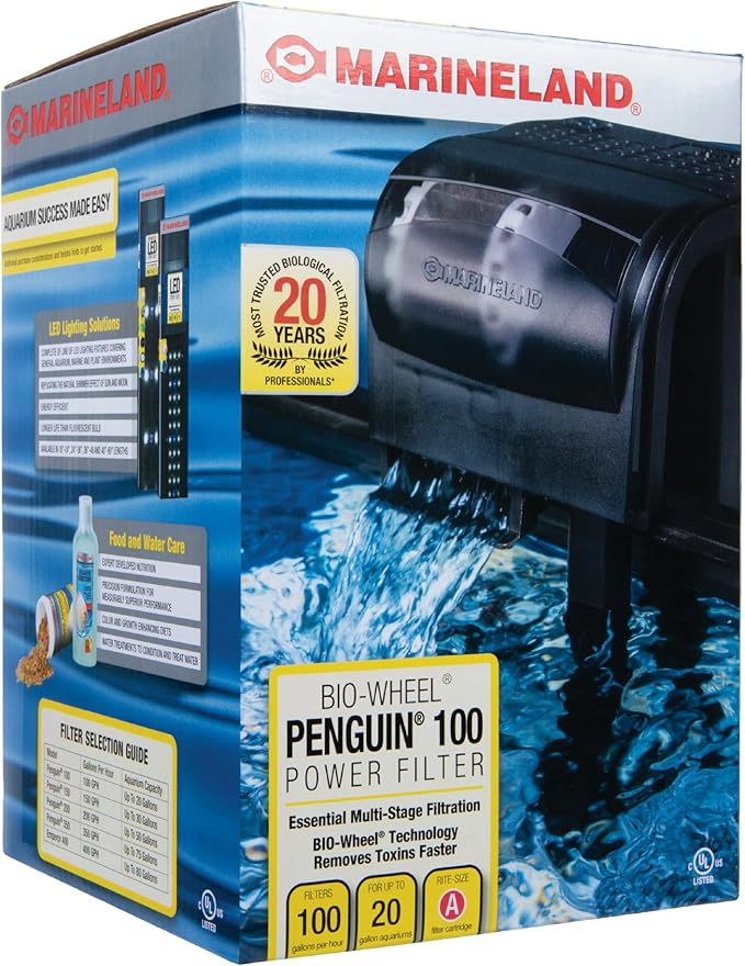 Marineland Penguin Bio-Wheel Power Filter 100 GPH, Multi-Stage Aquarium Filtration