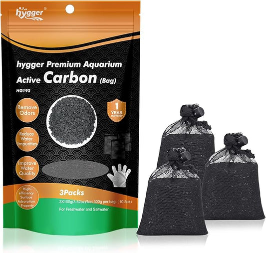 hygger Aquarium Activated Carbon, Premium Natural Coconut Shell Activated Charcoal for Freshwater and Saltwater, Fish Tank Filter Media, Water Purification Carbon (10.5 oz with Fine Mesh Bag)
