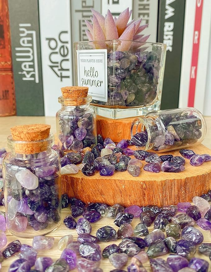 Amethyst Crystal Gravel Polished Chips Stones Pea Quartz 0.3-0.4" Tumbled Stone Crushed Natural Home Decoration Small Pebbles mini Fish Tank Vase Filler Landscape Bottom Ornament 250G 0.55 lbs