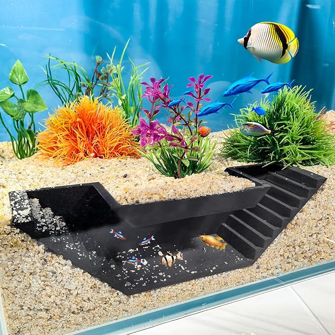Aquarium Undergravel Fish Tunnel Hide Cave Corner Fishes Tank Decorations Under Gravel Viewing Tunnel Fish Cave for Aquarium Hideout (Black,Style 2)