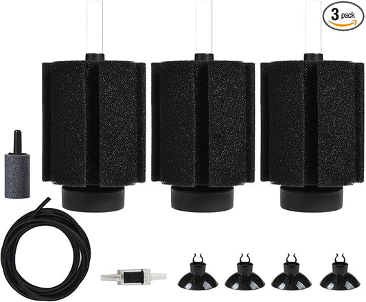 ALEGI Aquarium Sponge Filter 30 Gallon,Quiet Sponge Filter with Air Stone for Betta Fry Shrimp and Small Fish (3 pcs)