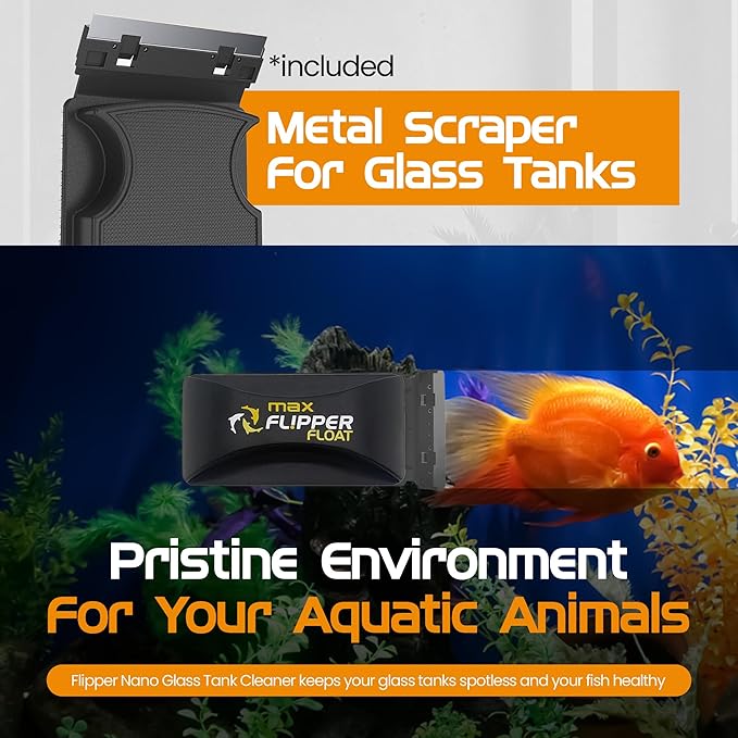 FL!PPER Flipper Cleaner Float - 2-in-1 Floating Magnetic Aquarium Glass Cleaner - Fish Tank Cleaner - Scrubber & Scraper Aquarium Cleaning Tools – Floating Fish Tank Cleaner, Max