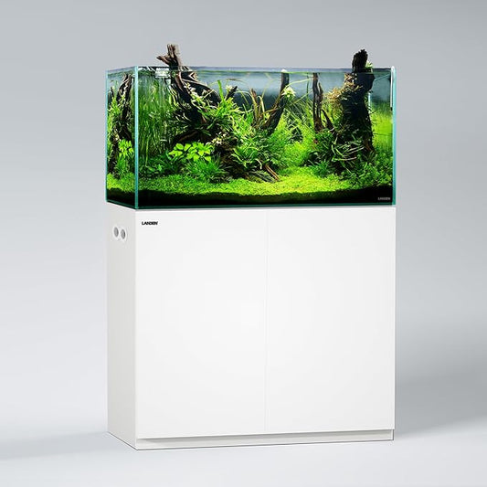 LANDEN Aquarium Wooden Stand and Cabinet for up to 44 Gal Tank, Fish Reptile Sea Salt WaterTank Stand, Nano Foam Leveling Mat Included, W35.5xD17.7xH31.5 in, Wooden Matte White Painted(Stand Only)