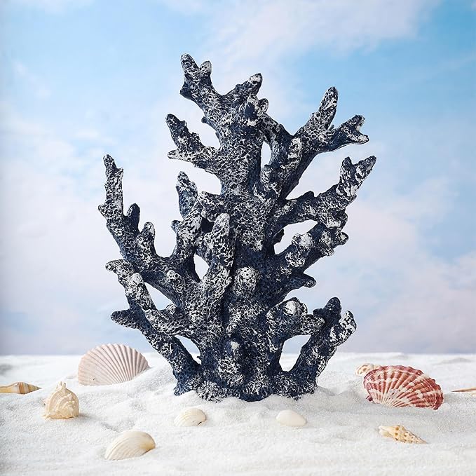 Artificial Coastal Dorm Fish Aquarium Coral Ornament Decor Realistic Aquatic Plant Marine Themed Gifts for Beach Coastal, Living Room, Bathroom- Blue